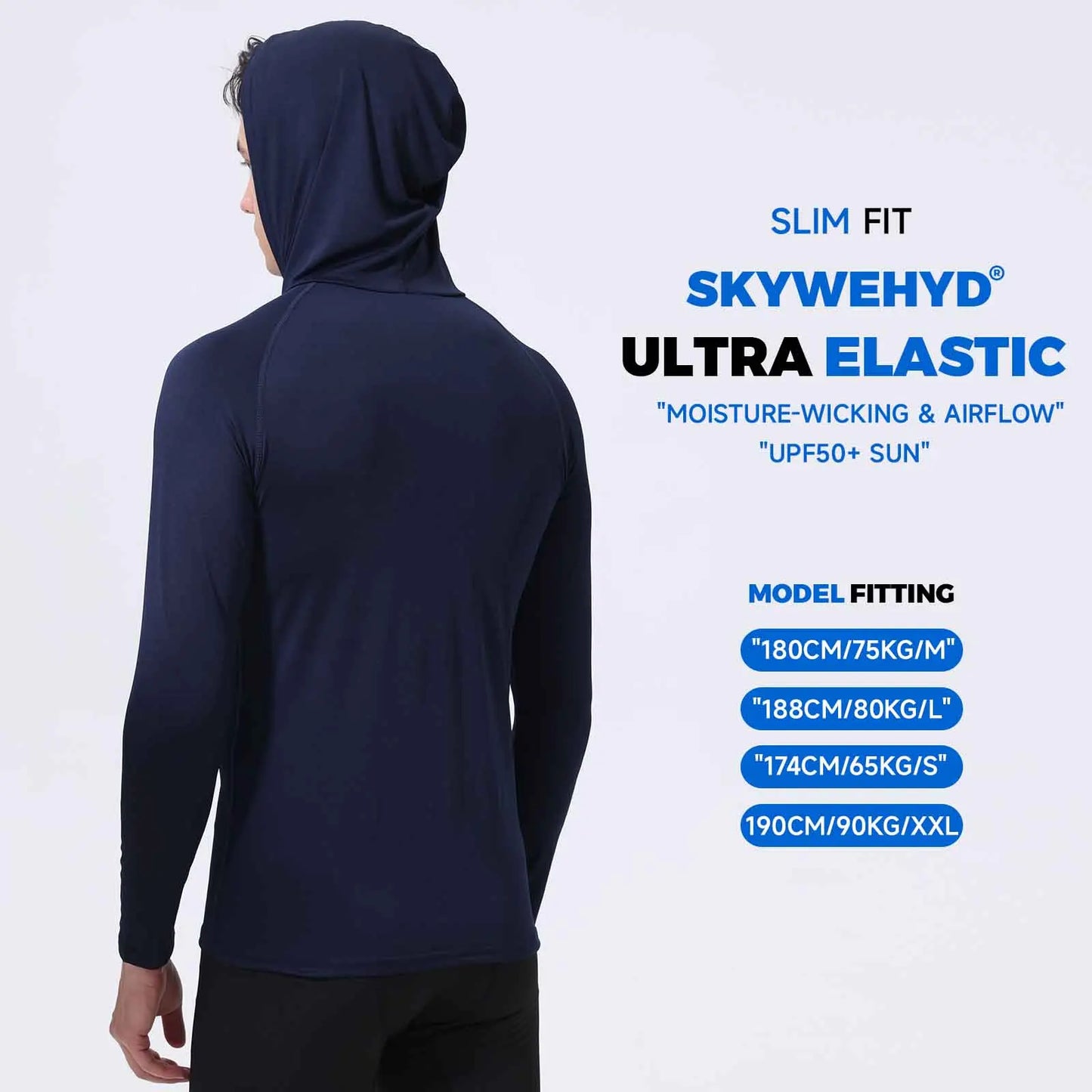 Men’s UPF50+ Athletic Hoodie Long Sleeve – UV Sun Protection Fishing Shirt with Built-In Face Mask & Stretch Fit
