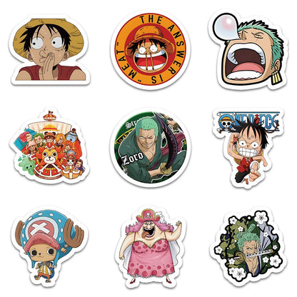 One Piece Luffy Anime Stickers – 50/100-Piece Waterproof Decals for Notebooks, Laptops, Phones, Skateboards & Motorcycles