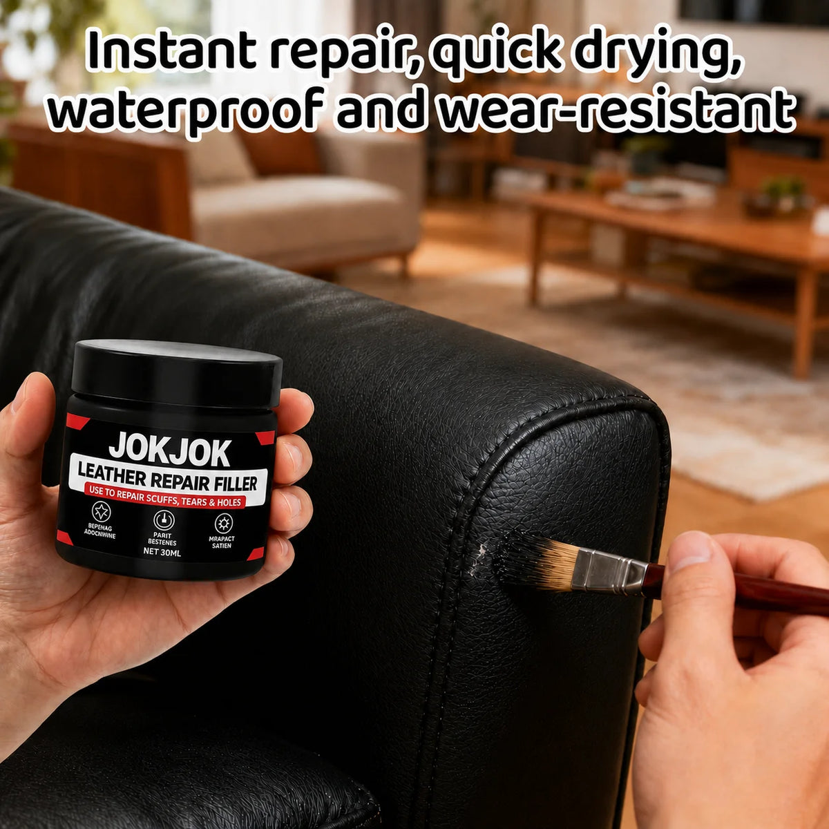 JOKJOK Leather Repair Filler 30ml - Black PU Vinyl Paste for Car Seats, Sofas, Shoes, Scratches, and Cracks