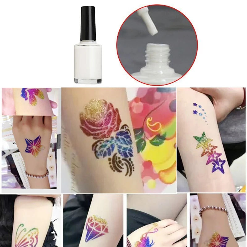 Temporary Glitter Tattoos Kit — 24 Colors with Glue & Stencils, Face & Body Makeup Set for Party & Music Festivals