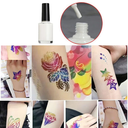 Temporary Glitter Tattoos Kit — 24 Colors with Glue & Stencils, Face & Body Makeup Set for Party & Music Festivals