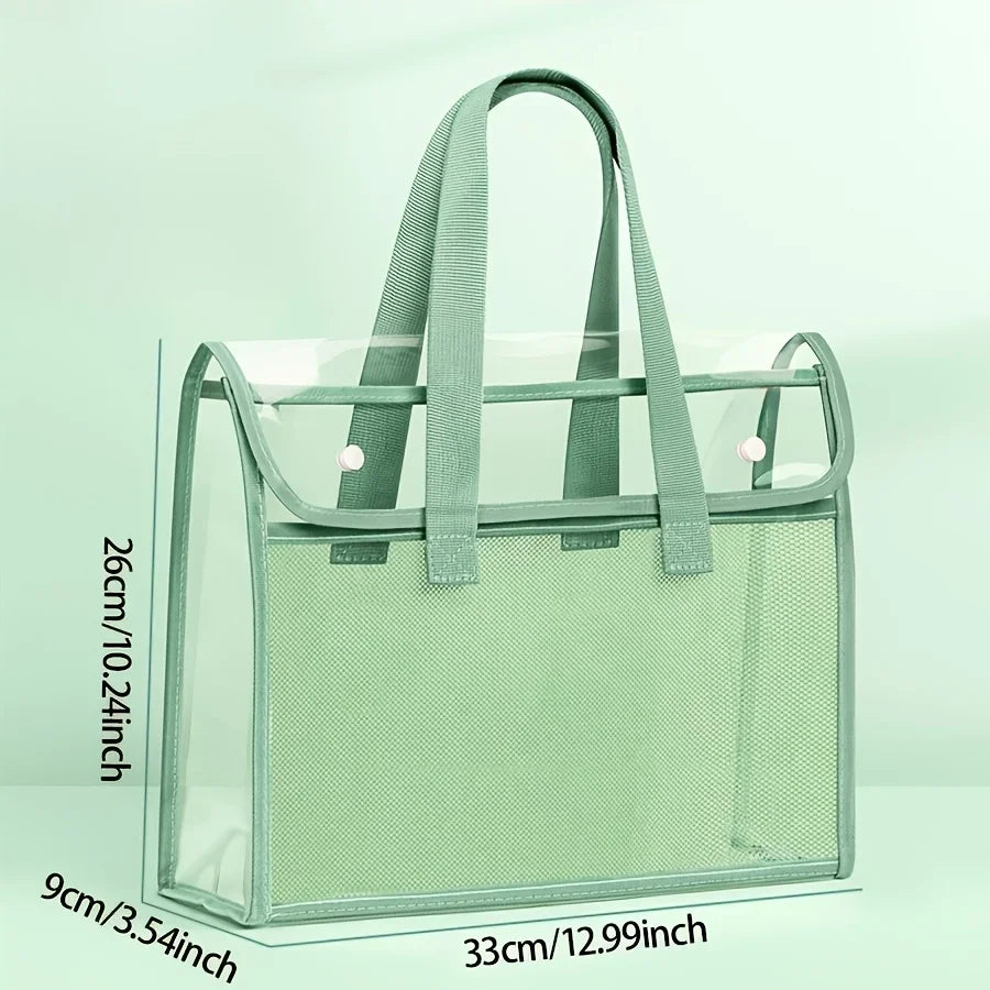 Large Capacity Portable Transparent Waterproof Handheld Folder – Expandable PVC File Storage Bag with Self-Adhesive Closure