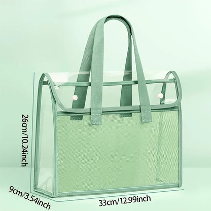 Large Capacity Portable Transparent Waterproof Handheld Folder – Expandable PVC File Storage Bag with Self-Adhesive Closure