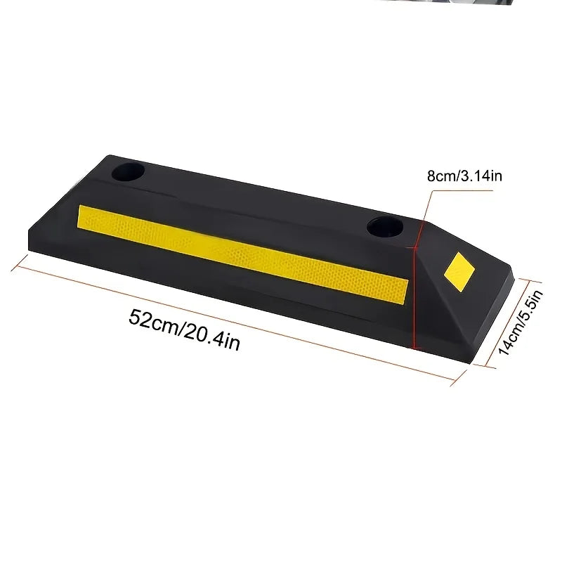 Car Wheel Stopper Parking Guide – Durable Rubber Garage Stopper with Yellow Strips, Fits All Vehicle Models