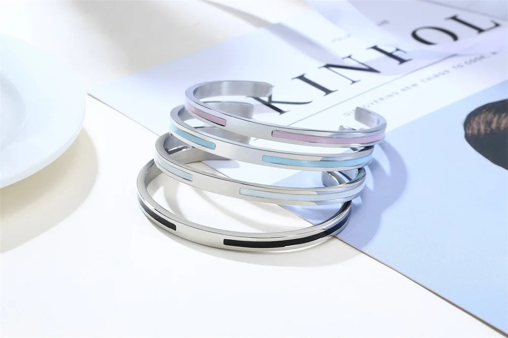 Men's Enamel Bangle - Viking Logo Cuff Bracelet, Stainless Steel Minimalist Bangle for Gentlemen