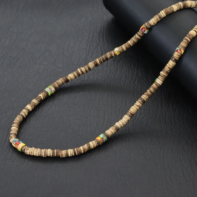 Noter Men’s Natural Coconut Beads Necklace – 19-Inch Handmade Wooden Choker for Casual Jewelry & Gifts