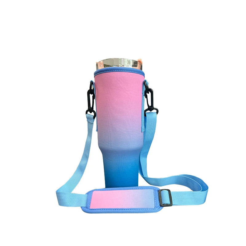 Water Bottle Carrier Bag — Adjustable Shoulder Strap Holder for 40oz Tumbler with Handle