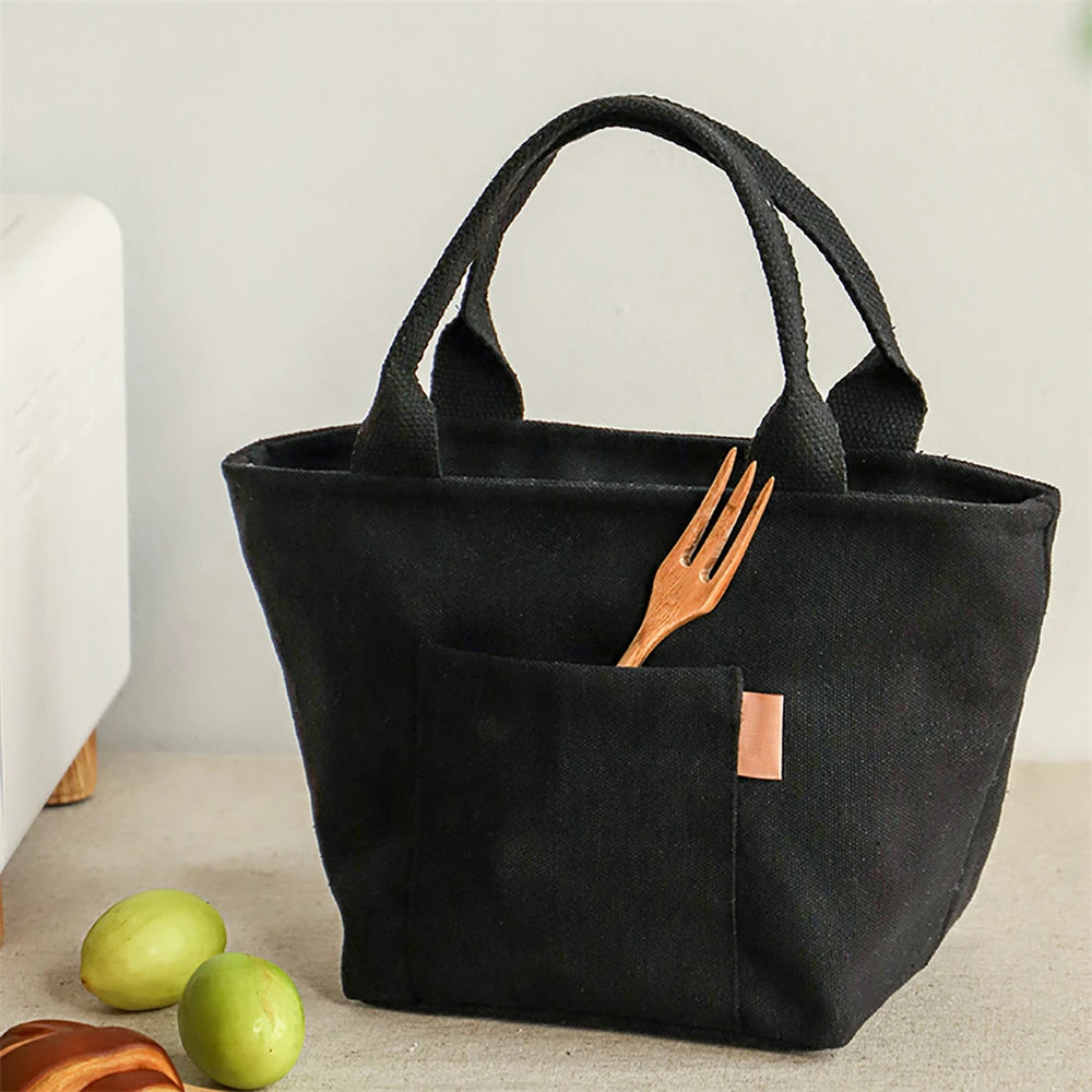 Insulated Canvas Lunch Bag – Large Capacity Reusable Tote with Zipper, Portable Storage Bag for School and Picnic