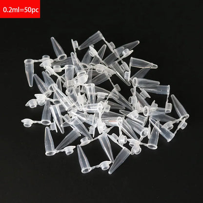 50PCS Micro 0.2ml Centrifuge Tubes – Transparent Plastic Test Tube Containers with Lids for Lab Use
