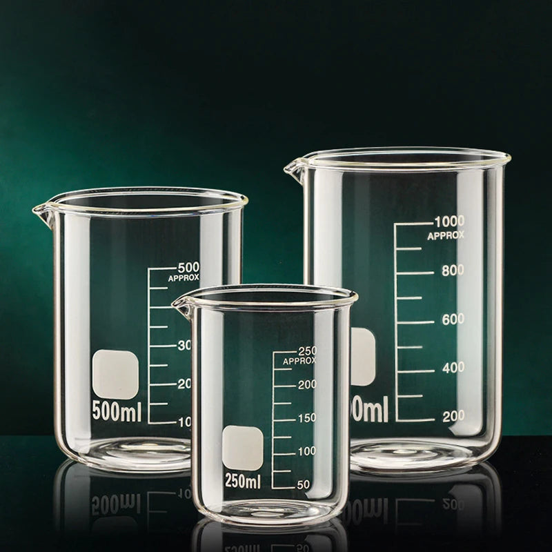 High Borosilicate Glass Measuring Cup – Clear Scale Laboratory Beaker, Kitchen & Baking Measuring Cup (50-1000ml)