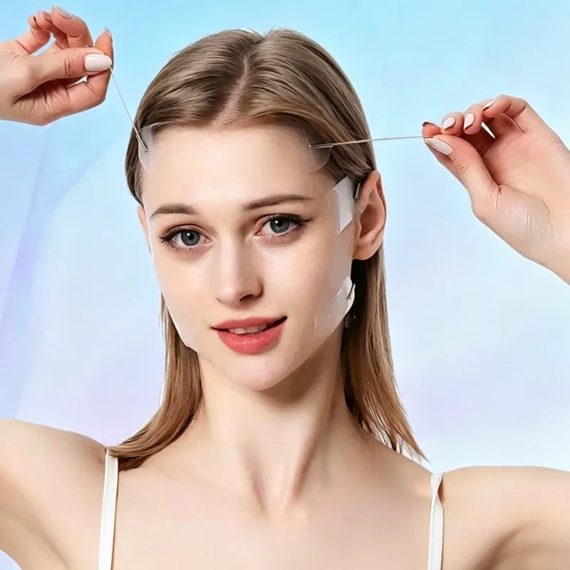 18-Piece Invisible Face Lift Tape and Band Set – Adjustable Elastic Straps for Facial Beauty and Makeup Styling