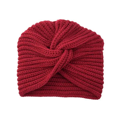 Women's Knitted Turban Hat - Bohemian Cashmere Cross Wrap Indian Wool Bonnet Cap