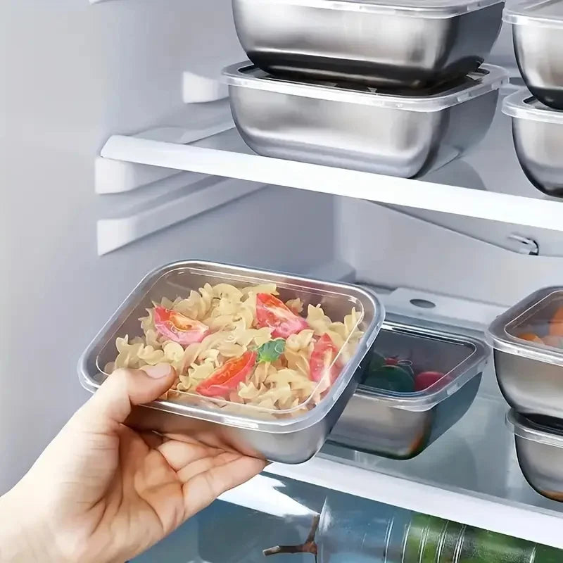 5-Piece Stainless Steel Food Storage Containers - Stackable Meal Prep Boxes for Kitchen, Fridge, Lunch & Travel