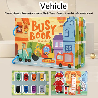 Kids Busy Book – Interactive Learning Sticker Book with Animals, Vehicles & Dinosaurs, Matching Numbers & Letters Activity Toy