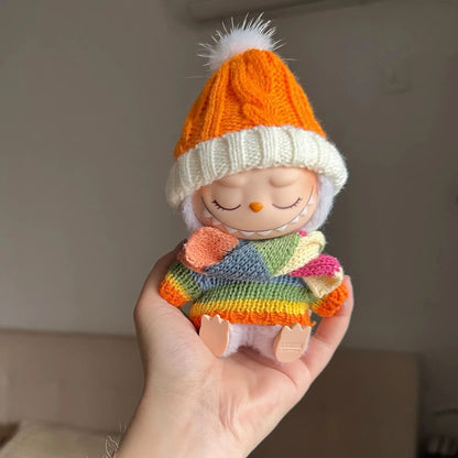 17cm Labubu Plush Doll Clothes – Macaron Outfit, Hair Accessories, DIY Clothing for V1 V2 Dolls & Kids Gift