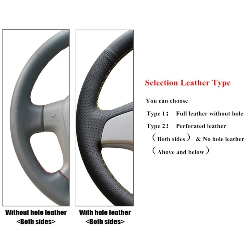 GNUPME DIY Leather Steering Wheel Cover - Hand-Stitched Black Cover for Toyota Highlander & Camry 2007–2011