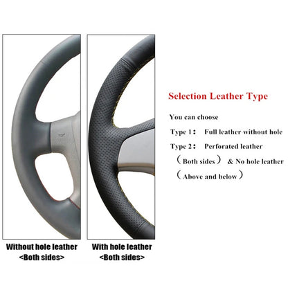 GNUPME DIY Leather Steering Wheel Cover - Hand-Stitched Black Cover for Toyota Highlander & Camry 2007–2011