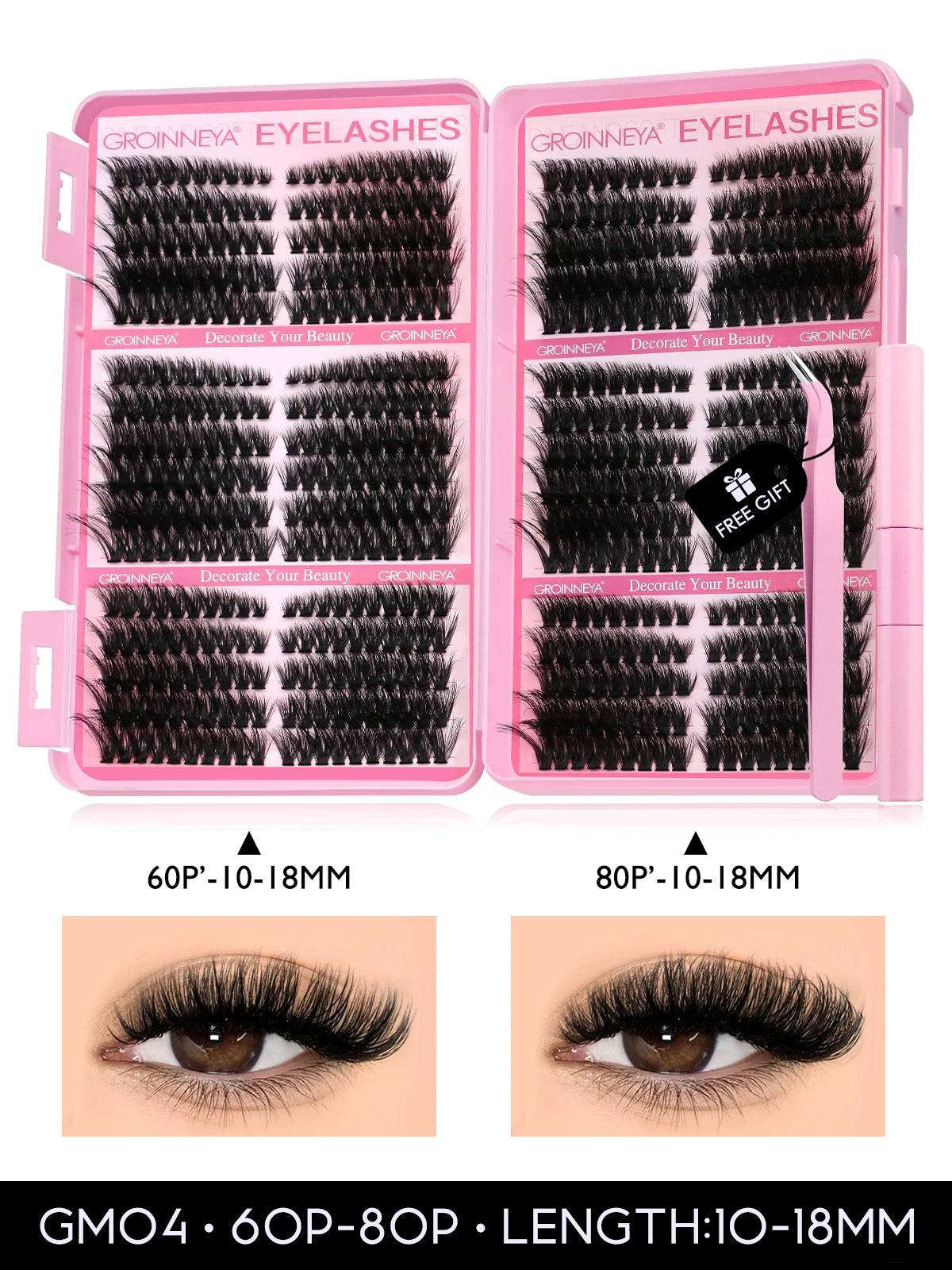 GROINNEYA Cat Lash Clusters Kit – 640pcs with Lash Bond & Seal, DIY Eyelash Extensions for Home Use