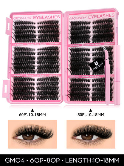 GROINNEYA Cat Lash Clusters Kit – 640pcs with Lash Bond & Seal, DIY Eyelash Extensions for Home Use