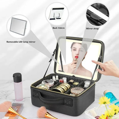 Smart LED Cosmetic Case with Mirror, Large Capacity Travel Makeup Bag for Women, Skincare & Beauty Organizer