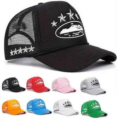 Star Embroidered Baseball Cap - Unisex Mesh Sports Hat for Outdoor Events