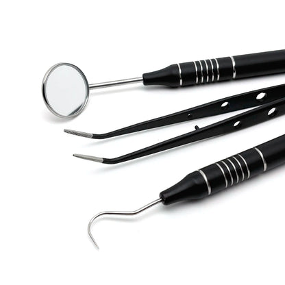 3pcs Dental Mouth Mirror Tweezers & Curved Probe Kit – Stainless Steel Oral Cleaning Instruments