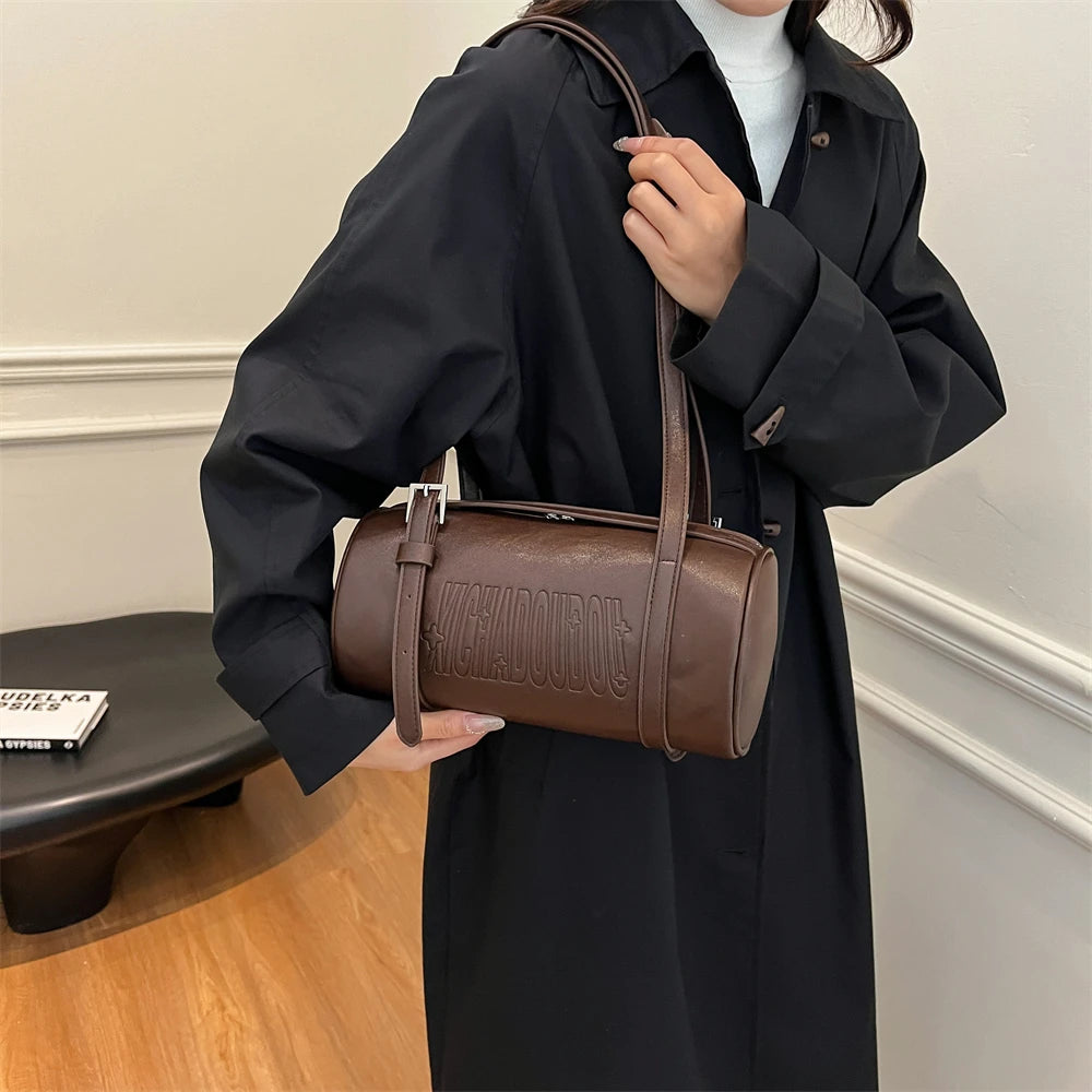2024 Multifunctional Cylinder Shoulder Bag for Women – Luxury Crossbody Handbag with Pendant