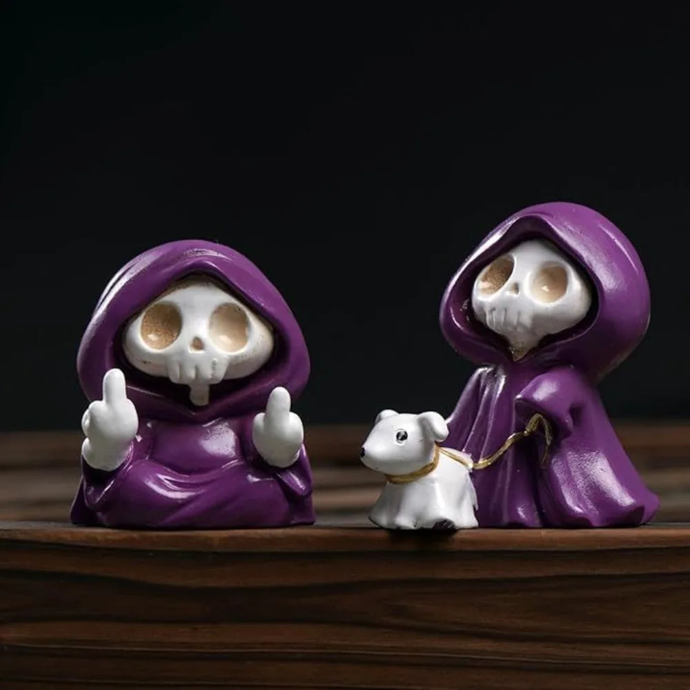 Grim Reaper Resin Figurine – Purple Cloak Ghost Statue for Halloween Home Decor, Party Gift, and Gothic Collectible, 1PC