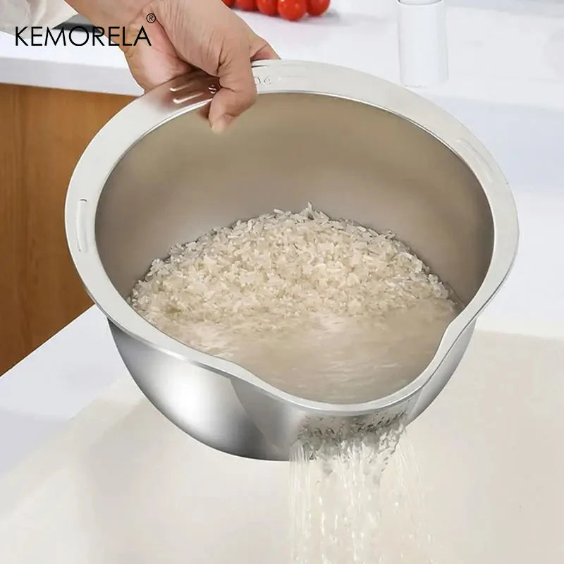 Stainless Steel 304 Rice Washer Strainer Bowl – Multi-Use Sieve Colander for Fruit, Vegetables and Kitchen Tools