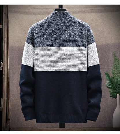 Men's Fleece Zipper Cardigan – Autumn Winter Velvet Striped Sweater Jacket