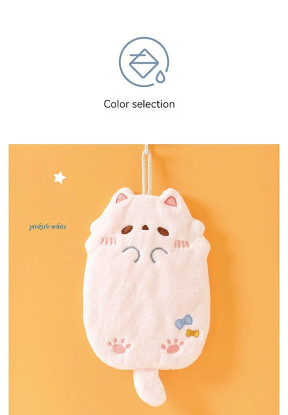 Cute Cartoon Tanuki Hanging Towel – Coral Velvet Absorbent Kitchen & Bathroom Towels, Thick Cloth