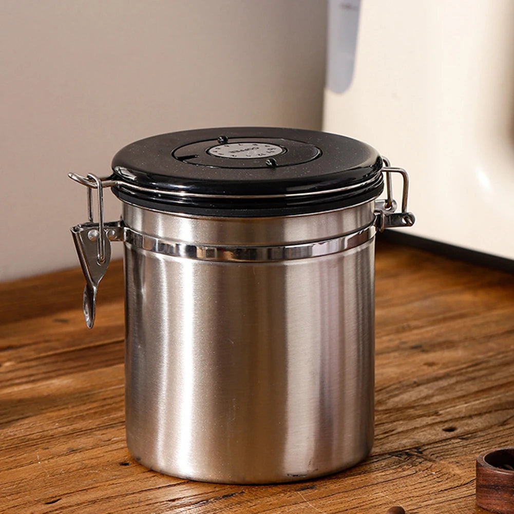 Coffee Bean Vacuum Sealed Jug — Stainless Steel Airtight Food & Grain Storage Container for Kitchen, Portable Canister