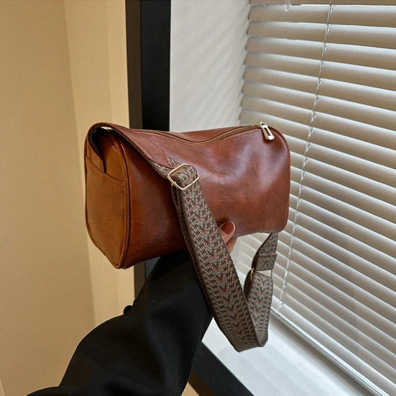 Vintage PU Leather Boston Handbag – Small Women’s Crossbody Purse for Casual Travel & Fashion