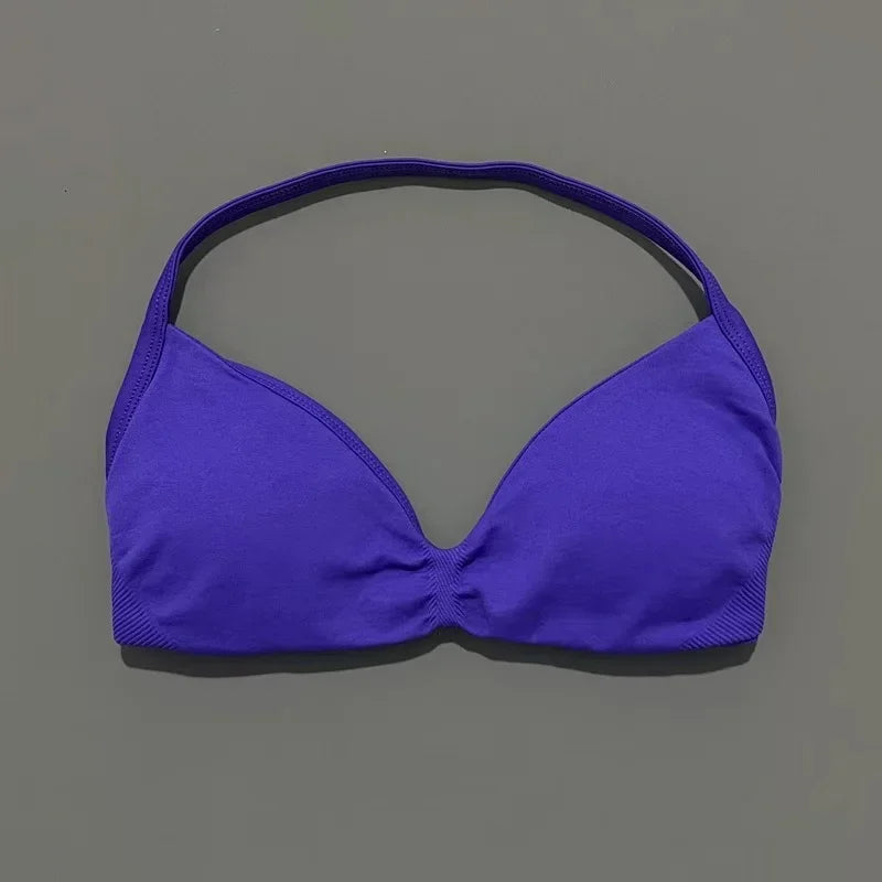 Histello Women’s Strappy Sports Bra - Seamless High-Support Yoga, Running and Workout Halter Top