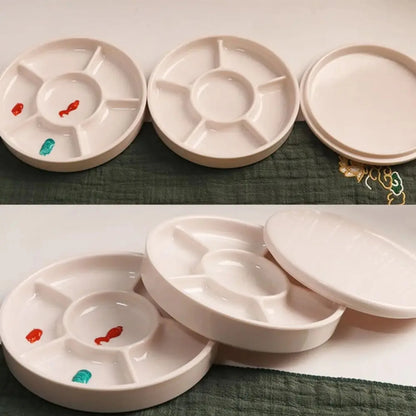 Imitation Porcelain Round Paint Palette with Lid – White Acrylic & Watercolor Tray for Artists