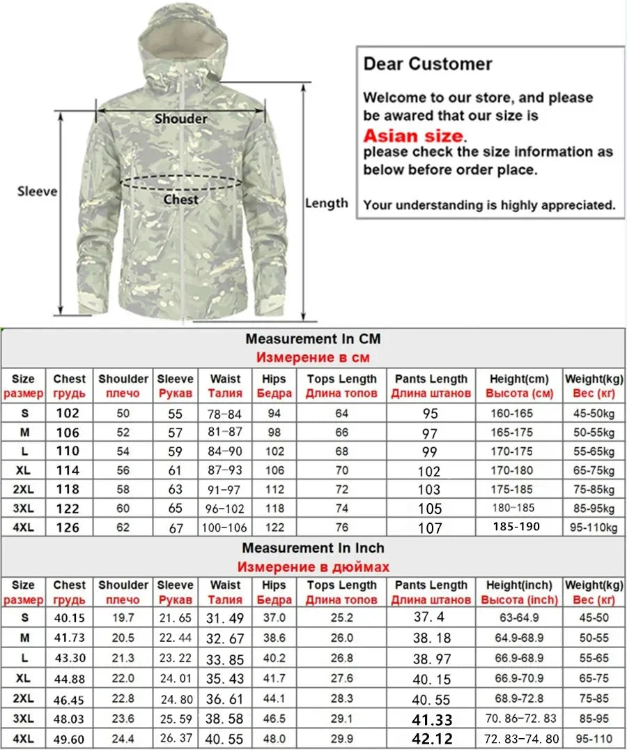 Men's Tactical Winter Set – Windproof Waterproof Soft Shell Jacket & Sharkskin Work Pants | Multi-Pocket Outdoor Suit