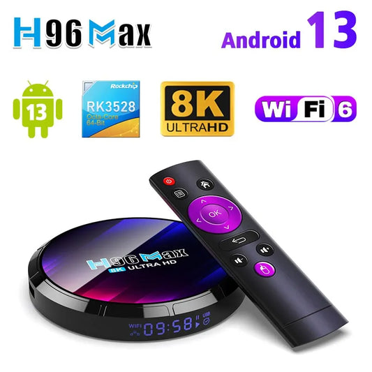 H96MAX Android TV Box RK3528 – 4K & 8K Video, WiFi6, BT5.0, 2.4G/5.8G, Set-Top Box for Streaming and Media Playback