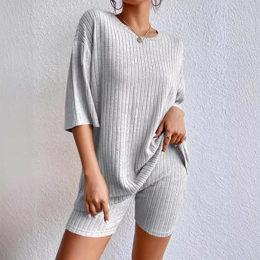 Women’s Summer Casual Short Pants Set – Solid Color Loose Two-Piece Outfit 2025