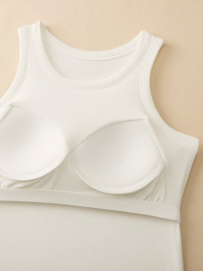 Women’s Threaded Camisole Vest – All-In-One Pure Color Top with Built-In Breast Pads, Inner & Outer Layer Bottoming Shirt