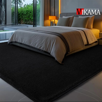 VIKAMA Black Plush Shag Area Rug – Soft Fluffy Furry Carpet for Bedroom, Living Room & Bedside