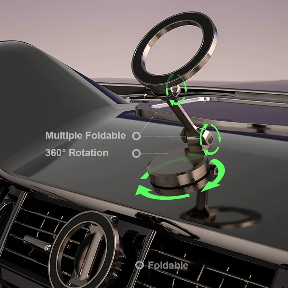 Car Magnetic Folding Phone Holder - 360° Rotation, Suction Cup Mount, Anti-Shake Bracket for Navigation