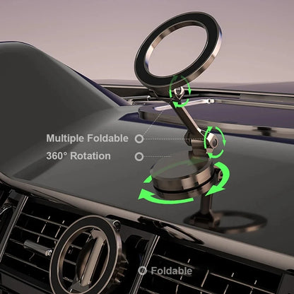 Car Magnetic Folding Phone Holder - 360° Rotation, Suction Cup Mount, Anti-Shake Bracket for Navigation