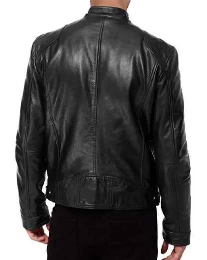Men’s Slim Fit Motorcycle Leather Jacket – Short Lapel PU Zipper Windproof Coat for Autumn
