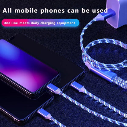 3-in-1 Glowing LED Light Fast Charging Micro USB Type C Cable: For iPhone, Samsung, Xiaomi, Redmi Phone Charger - USB Cable