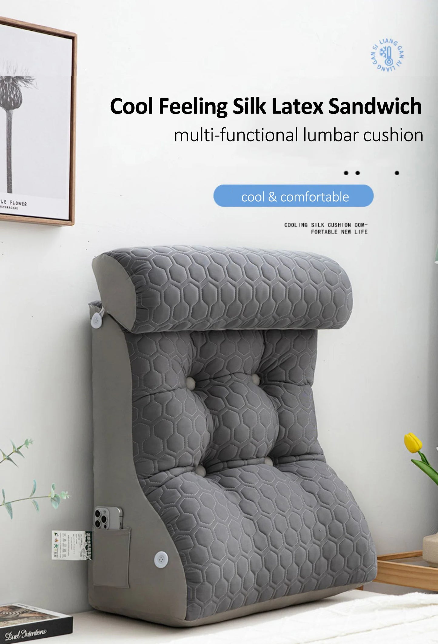 Soft Lumbar Bedside Cushion – Wedge Pillow for Back Support, TV Lounger & Reading, Decorative Bed Pillow