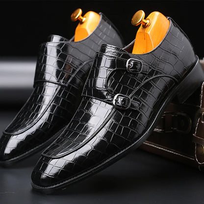 Men’s Crocodile Grain Leather Brogue Shoes - Luxury Buckle Dress Shoes for Business, Wedding and Party Wear