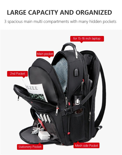 Swiss Multifunctional 17 Inch Laptop Backpack – Durable Travel Bag with USB Charging Port, Water-Resistant College Bookbag