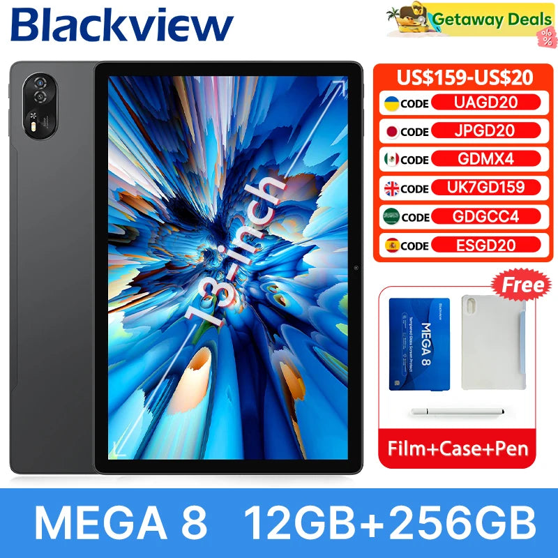 Blackview MEGA 8 Tablet – 13" FHD+ 90Hz Display, 11000mAh, Android 15, 50MP Camera, 4 Speakers, 4G Pad PC