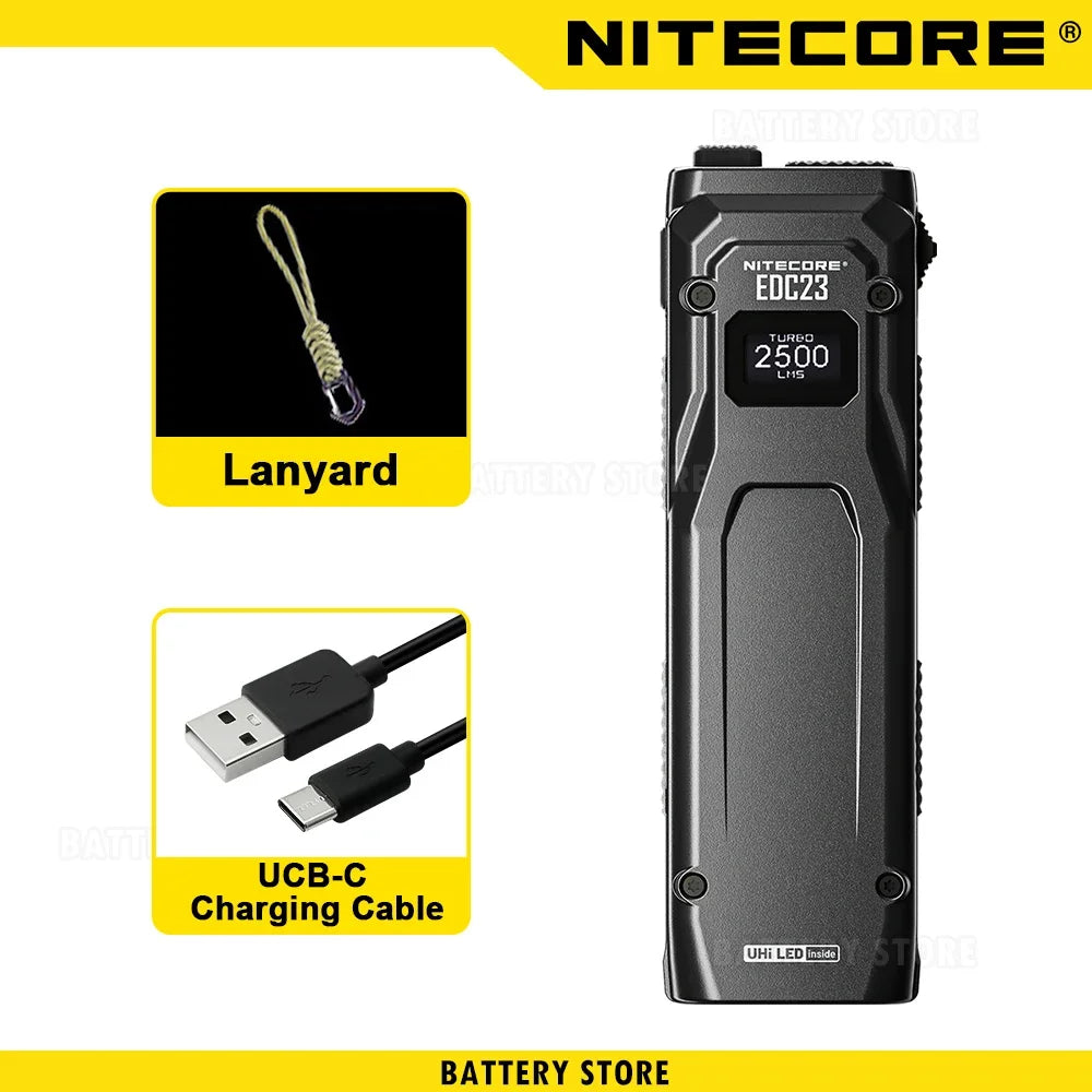 NITECORE EDC23 Tactical Flashlight – 2500LM Portable Emergency Work Light for Camping, Climbing & Outdoor Search
