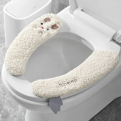 Thickened Warm Plush Toilet Seat Cover –  Adhesive, All-Season, Hand-Washable Polyester Bathroom Cushion